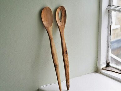 Olive wood salad servers