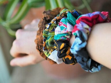 Fairtrade recycled patchwork hair scrunchie