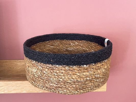 Medium Seagrass & Jute Basket - Black