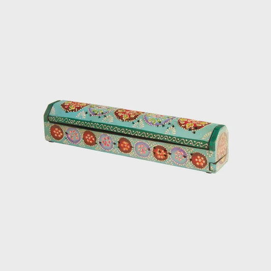 Hand Painted Wooden Incense Box - Turquoise