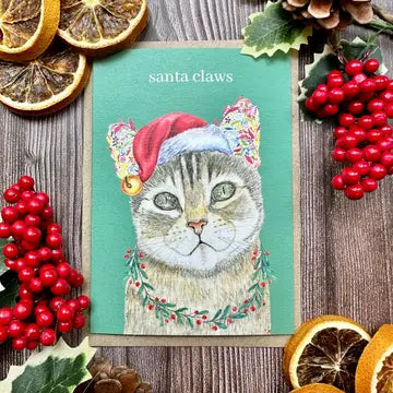 Eco Friendly Christmas Card - Santa Paws Cat