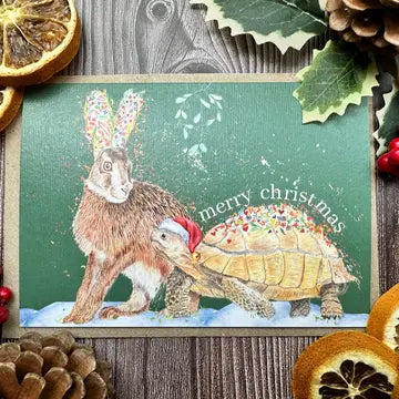 Eco Friendly Christmas Card - Hare & Tortoise