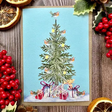 Eco Friendly Christmas Card - Robin Christmas Tree