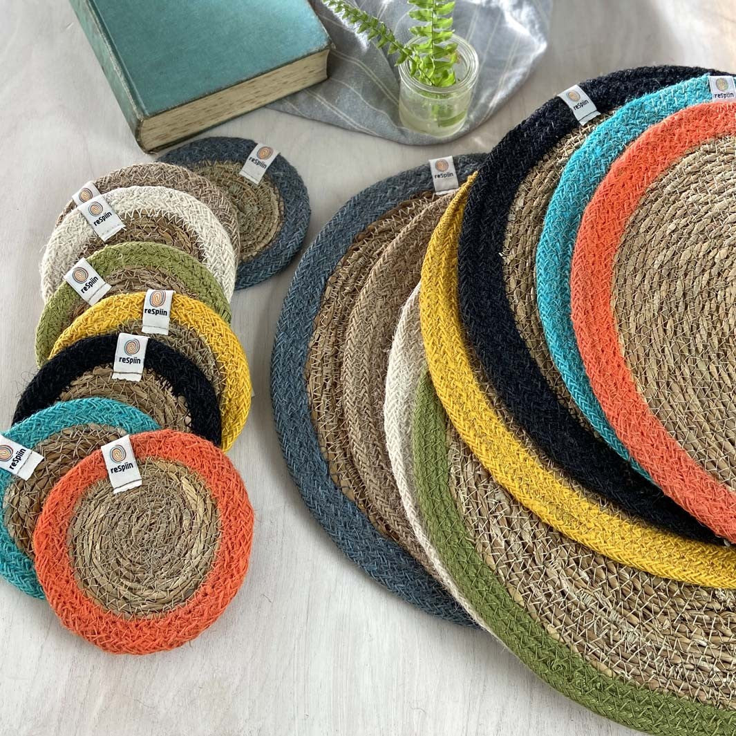 Seagrass & Jute Coaster - Turquoise