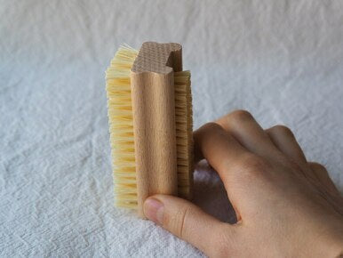 Wooden nail brush with Tampico bristles