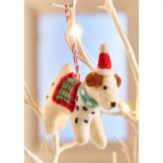 Felt Dog in Santa Hat Xmas Decoration