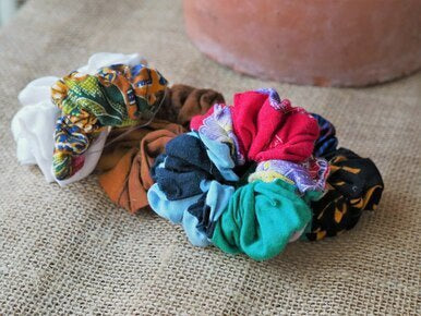 Fairtrade recycled patchwork hair scrunchie