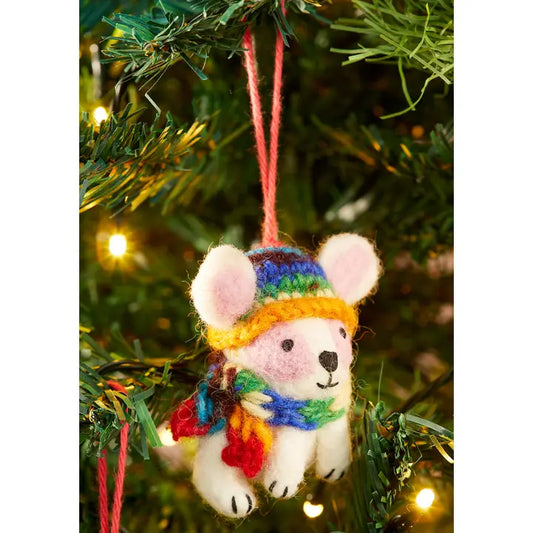 Felt Rabbit in Rainbow Knitted Wool Hat Decoration