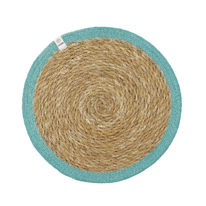 Seagrass & Jute Tablemat - Natural/Turquoise