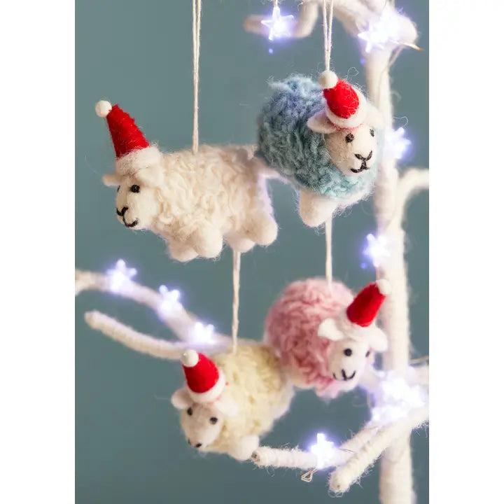 Woolly Felt Sheep in Santa Hat