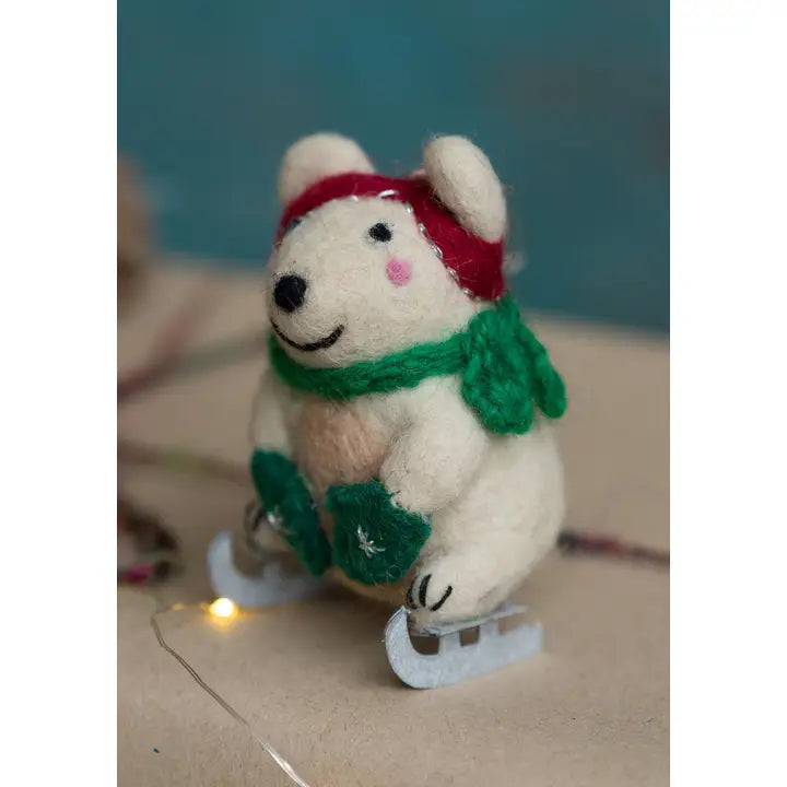 Skating Felt Polar Bear in Jumper