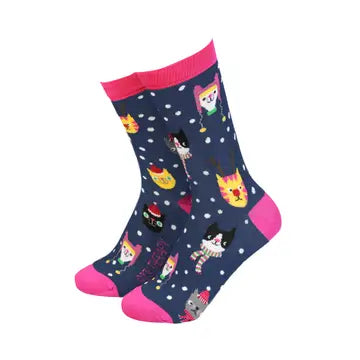 Bamboo Socks - Women's - Christmas Cats in Hats