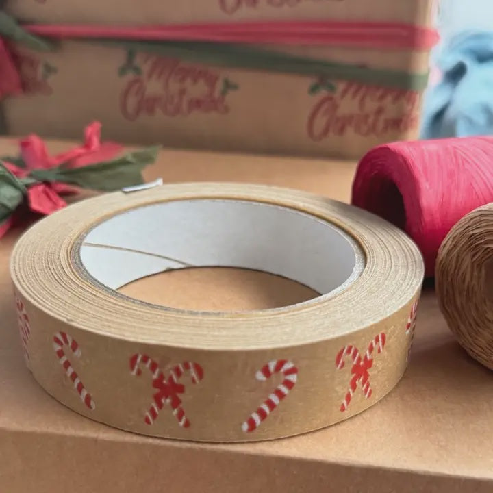 Colourful Festive Patterned Biodegradable Paper Tape 24mm x 50mm