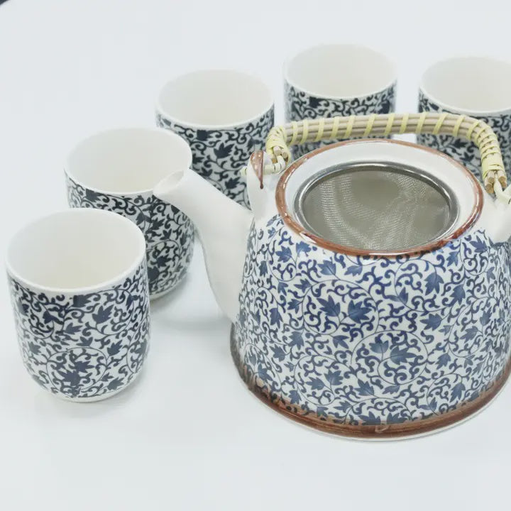 Herbal Teapot with 6 Cups - Blue Pattern