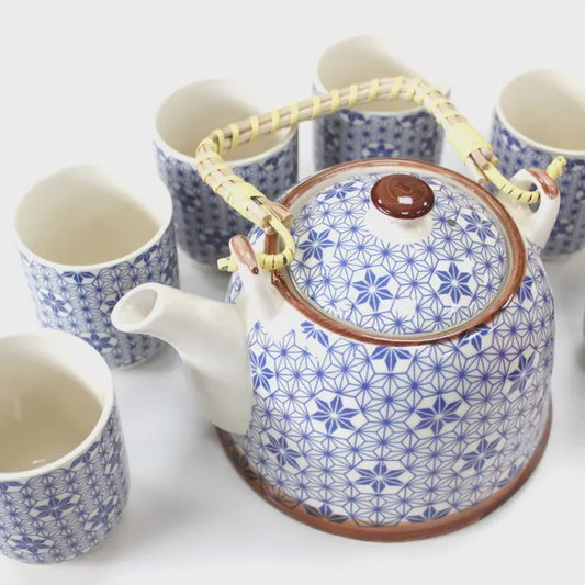 Herbal Teapot Set with 6 Cups - Blue Star