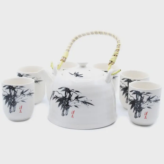 Herbal TeaPot Set with 6 Cups- White Stone Oriental