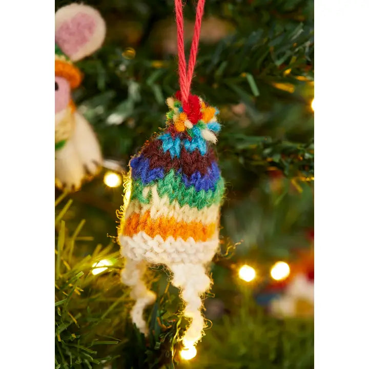 Rainbow Knitted Wooly Hat Decoration